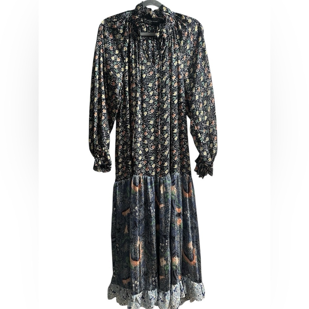 Code X Mode Maxi Dress Floral Peasant Long Sleeve Boho Tiered Chiffon Medium